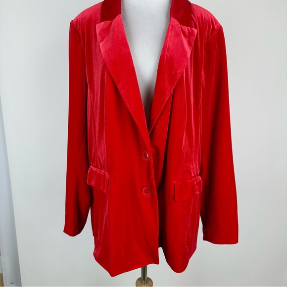 Lane Bryant Red Velvet Two Button Stretch Blazer Size 24 - Picture 2 of 14